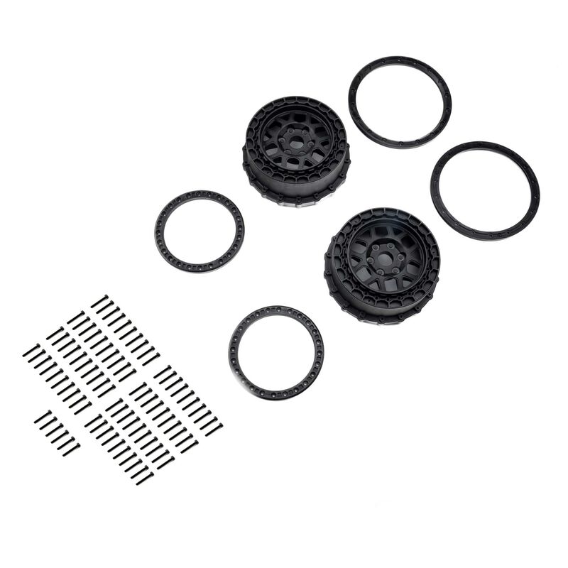 Wheel and Beadlock Set, Black (2): 5IVE-T 3.0