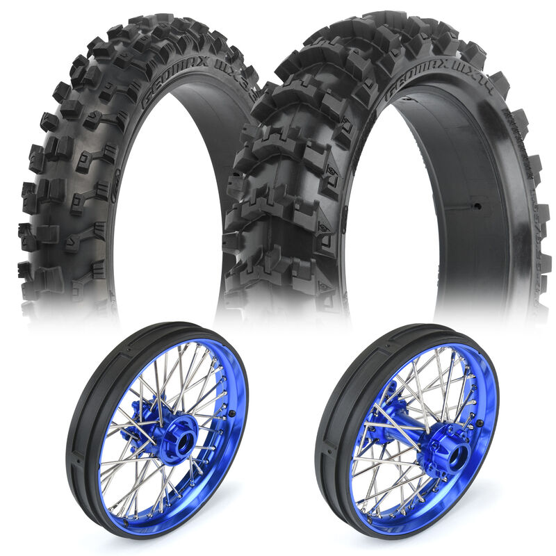 1/4 Pro-Spec Aluminum F/R Wheel Blue/Blue Dunlop MX33/MX14 Bundle