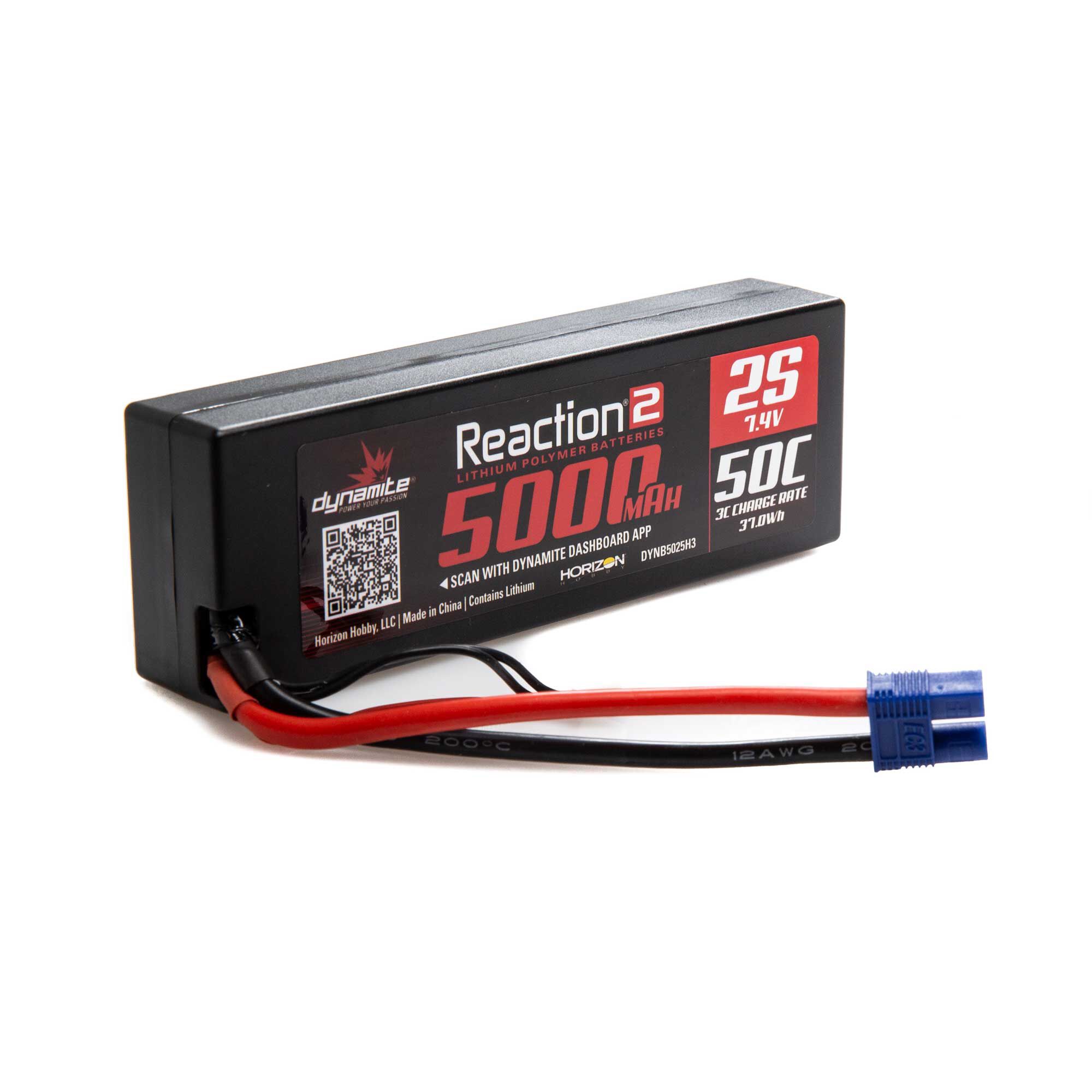 7.4V 5000mAh 2S 50C Reaction 2.0 Hardcase LiPo Battery: EC3 | Losi