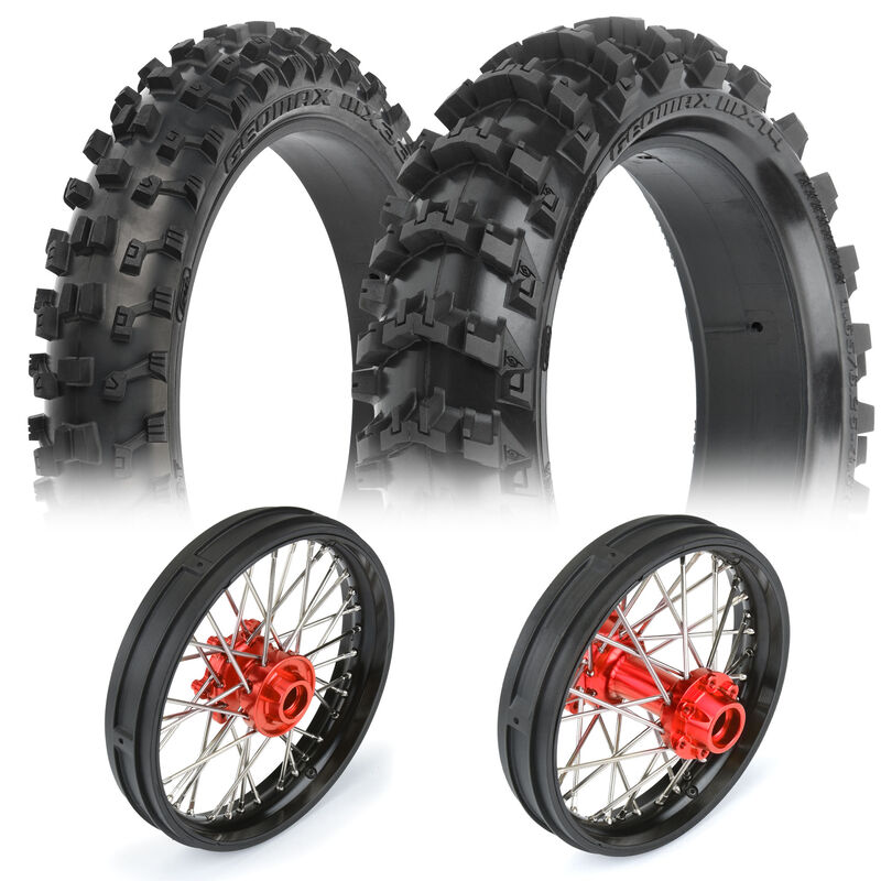 1/4 Pro-Spec Aluminum F/R Wheel Black/Red Dunlop MX33/MX14 Bundle