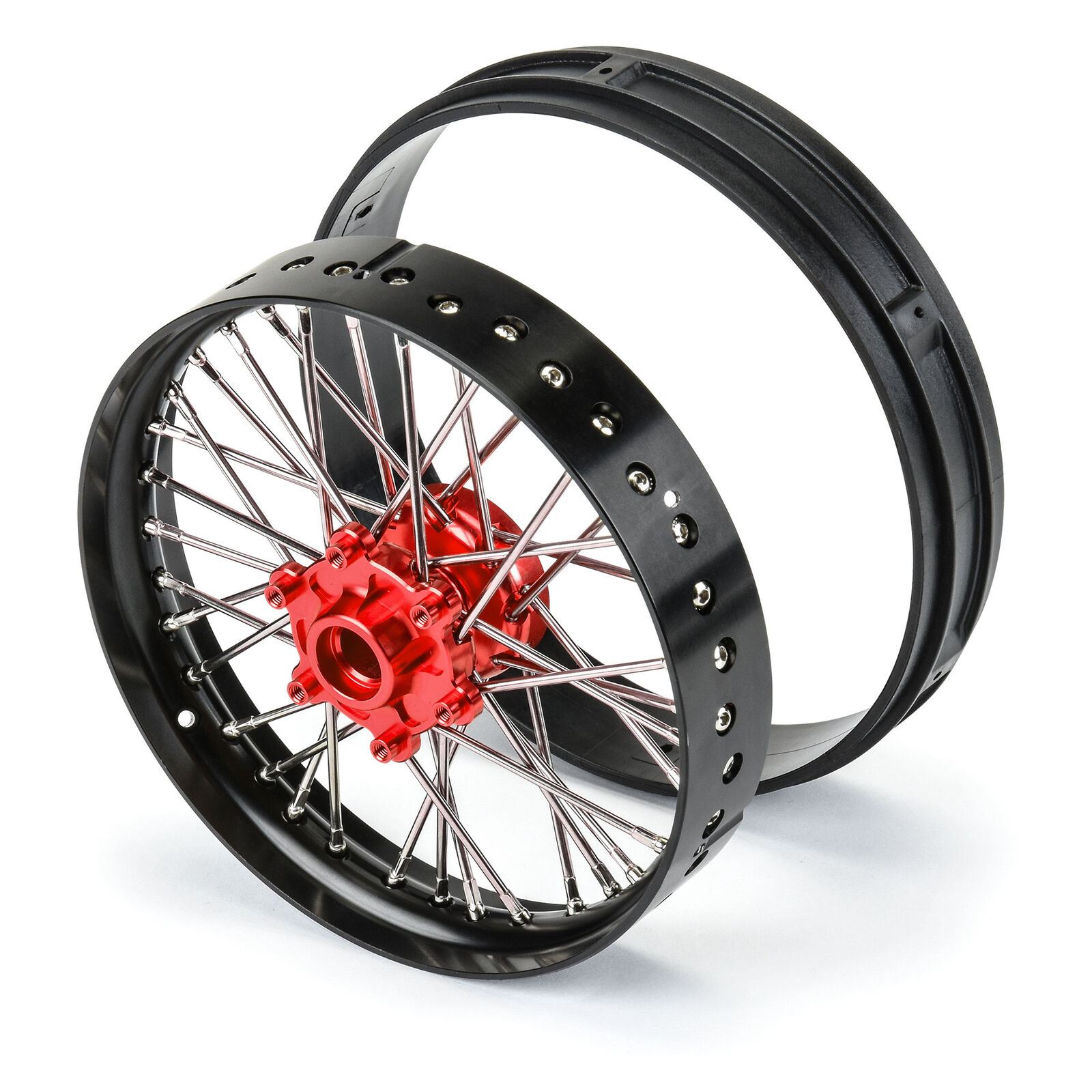 CNC Aluminum Front Wheel For LOSI Promoto-MX 1:4 Scale Motorcycle – Blue Rocketwheel Design (Silver)