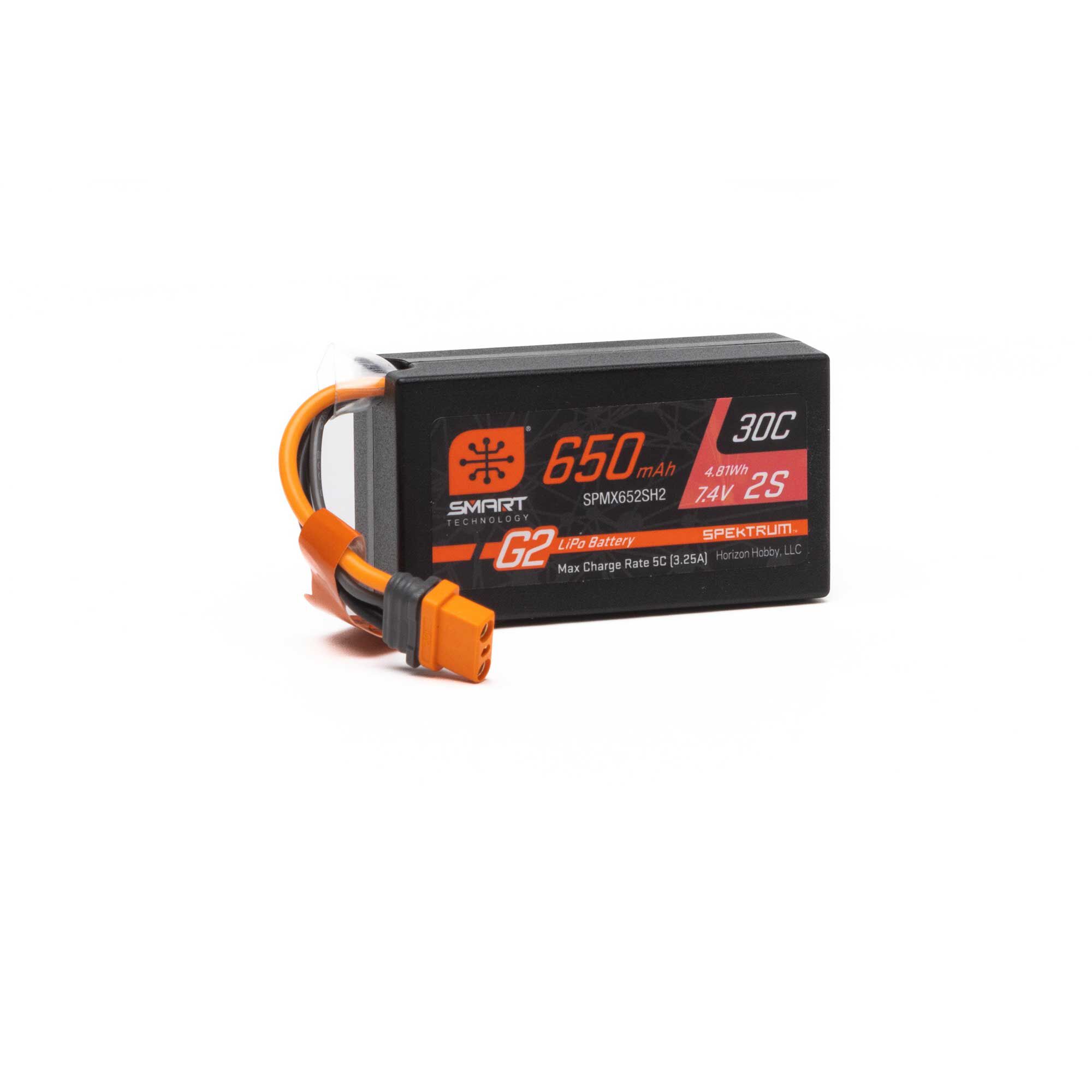 Spektrum 7.4V 650mAh 2S Smart G2 Hardcase 30C LiPo: IC2 | Losi
