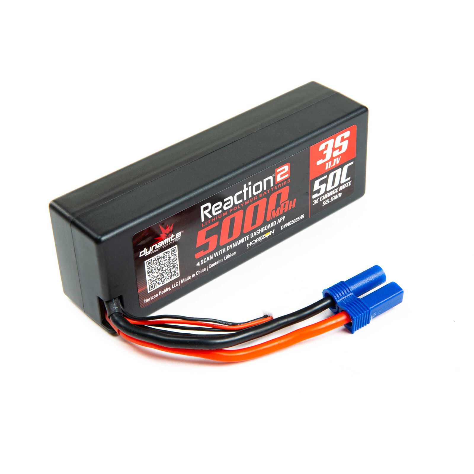 11.1V 5000mAh 3S 50C Reaction 2.0 Hardcase LiPo Battery: EC5