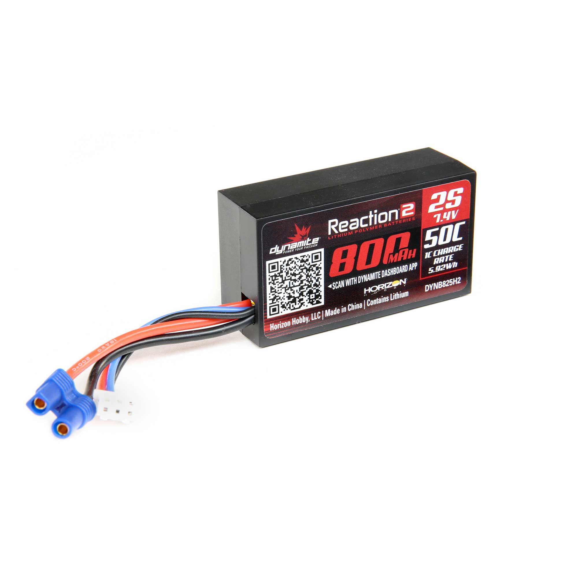 7.4V 800mAh 2S 50C Hardcase LiPo Battery EC2 | Losi