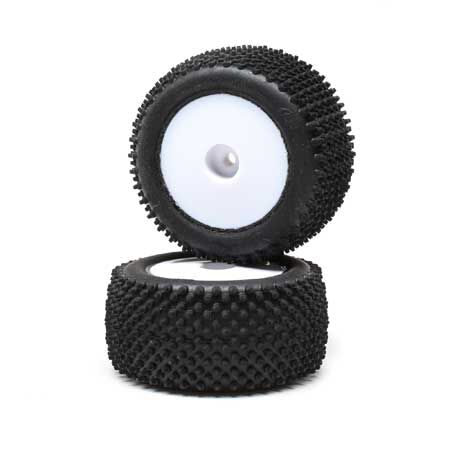 Losi Pin Tires, Rear, Mounted, White (2): Mini-T 2.0 | Losi