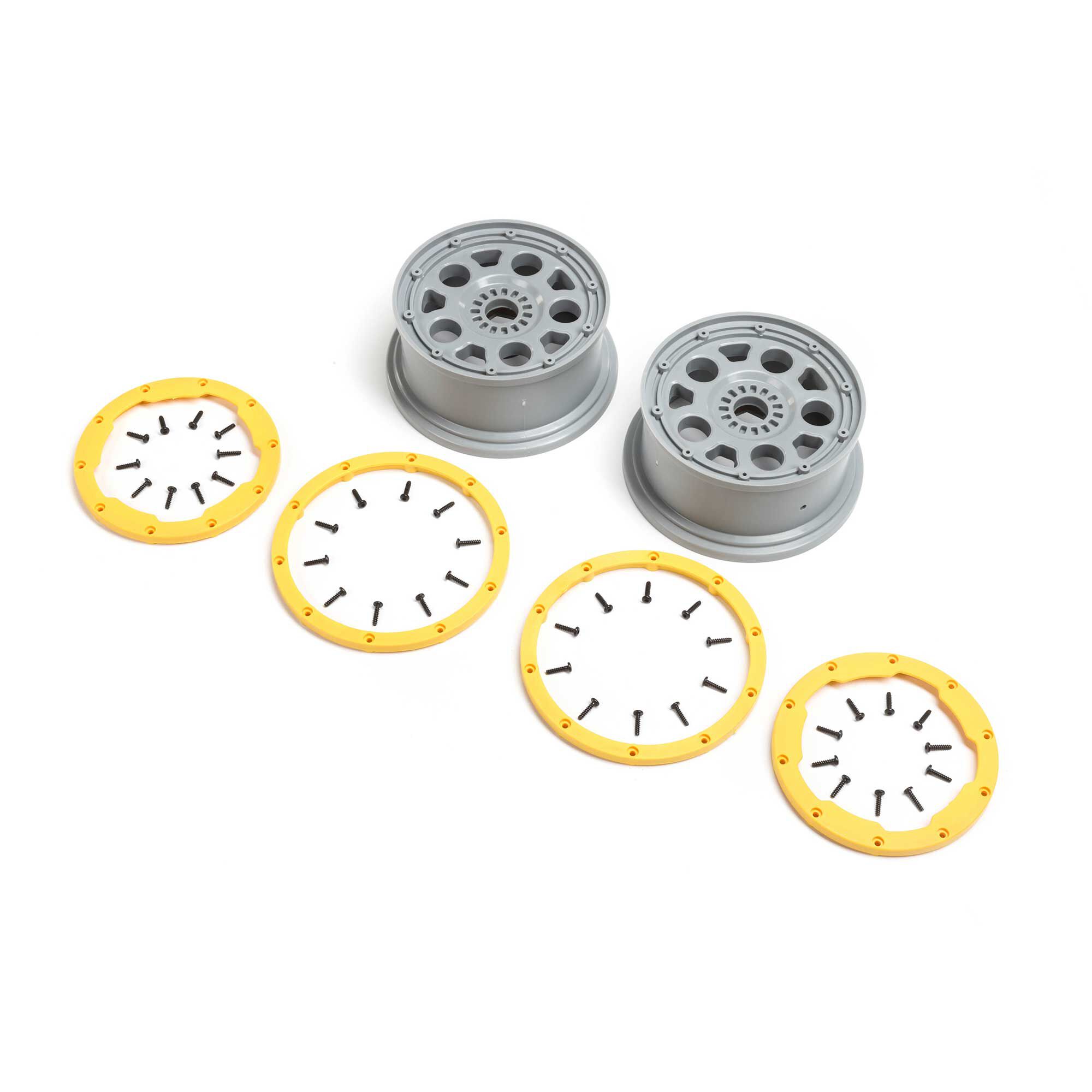 Wheels, Silver, Yellow Beadlock (2): DBXL 2.0 | Losi