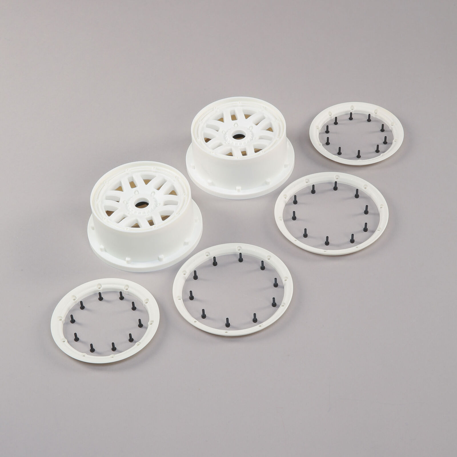 1/5 Front/Rear 4.75 Wheel and Beadlock Set, 24mm Hex, White (2): 5ive-T 2.0