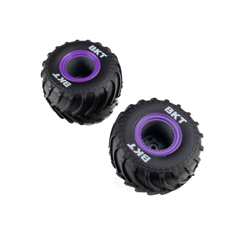 Losi MT Tires, Purple Beadlock, Pre-Mounted (2): Mini LMT