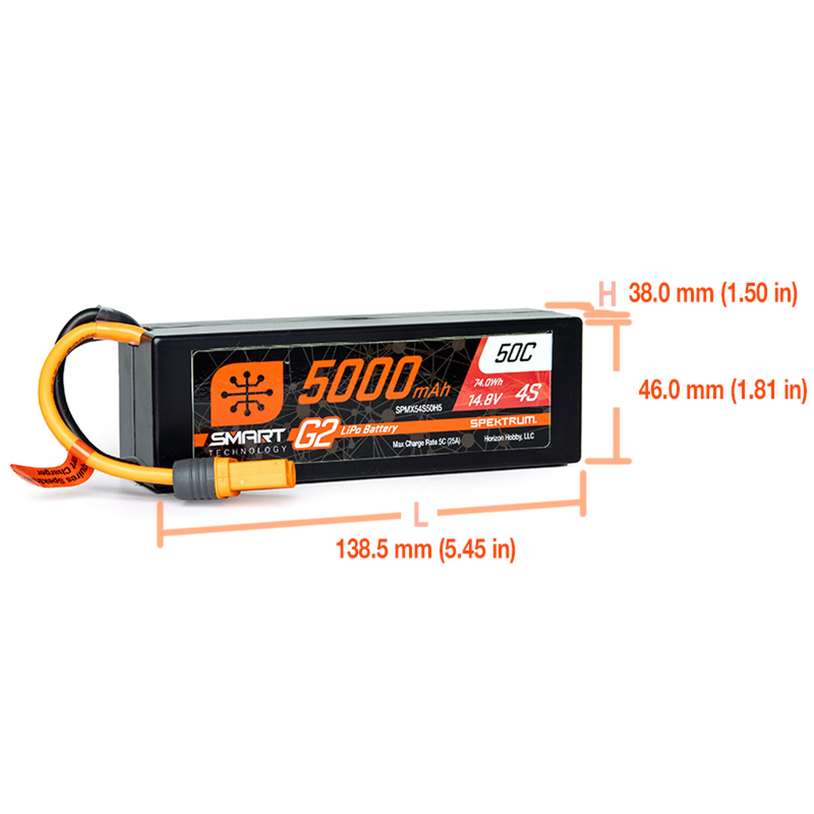 lipo battery r c hard case dimensions of battery 4s HobbyStar 4800mAh 14.8V, 50C Hardcase Battery, Compact, Terminal Style strict single cell capacity Spektrum Accessories 14.8V 5000mAh 4S