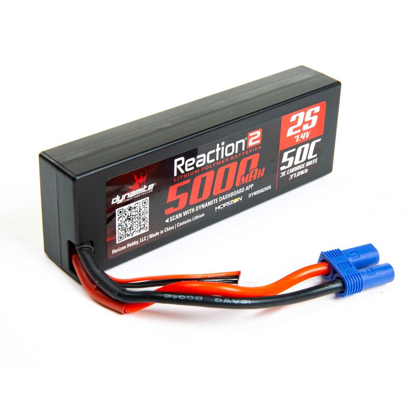 7.4V 5000mAh 2S 50C Reaction 2.0 Hardcase LiPo Battery: EC5
