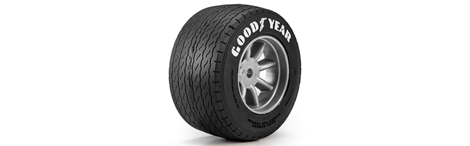 Official Goodyear Heritage for the Pro-Line 1/12 Goodyear Blue Streak VTA Rear Tires Mounted 8mm Gray Wheels (2): Losi NASCAR&reg; Race Car