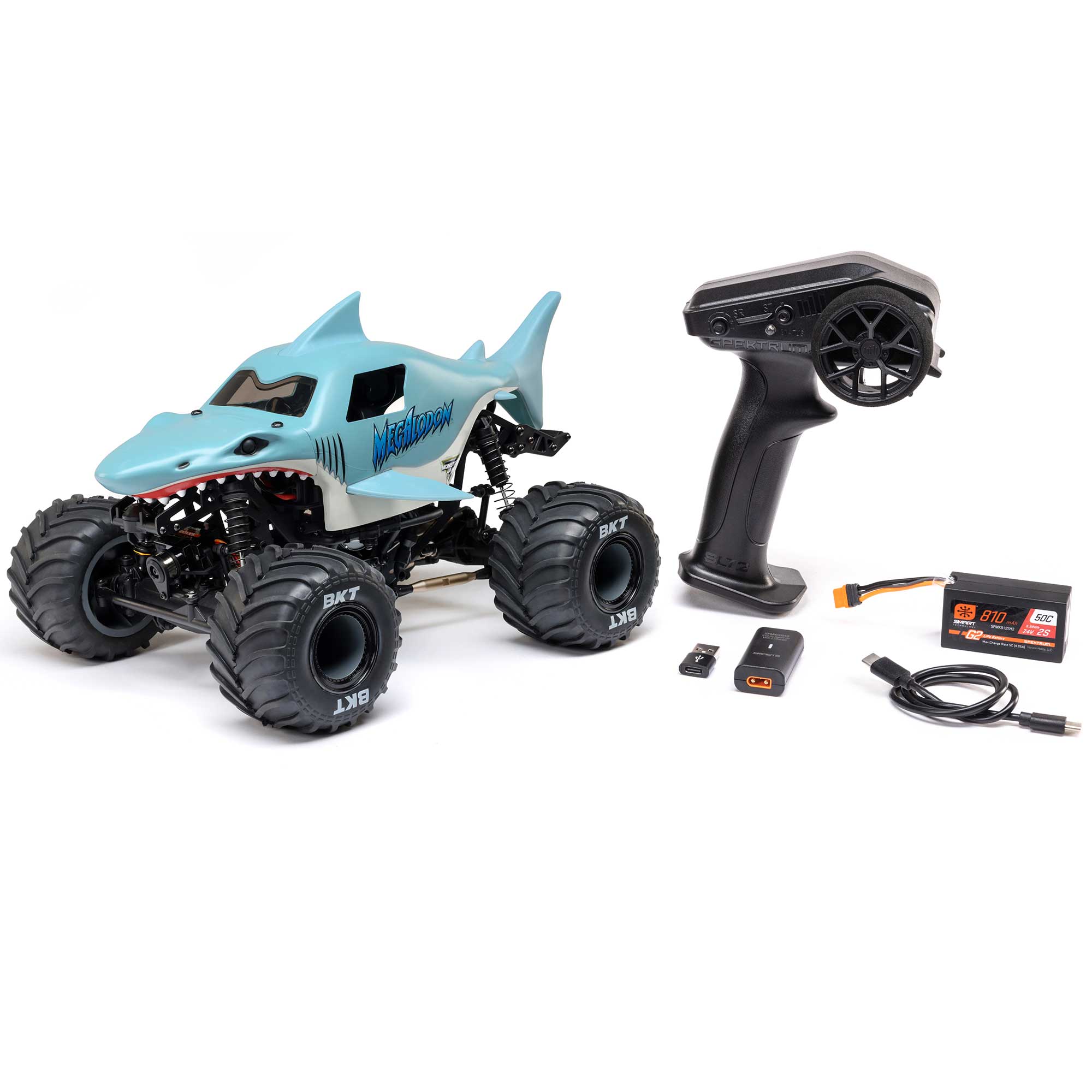 1/18 Mini LMT Megalodon 2S 4X4 RTR Brushed Monster Truck (Battery Charger  Included), Blue